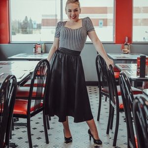 Vintage black satin midi skirt